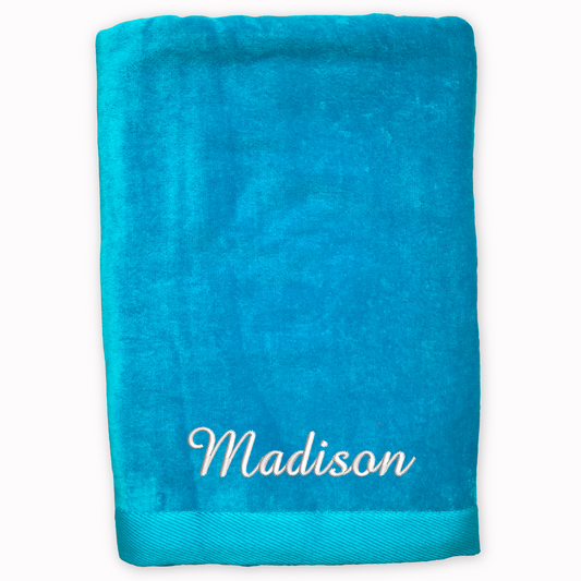 Personalized King Size Dobby Hem Velour Beach Towel Embroidered