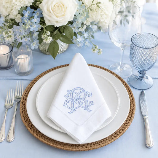 Linen Hemstitch Dinner Napkins Embroidered with Your Uploaded Monogram - Set of 6