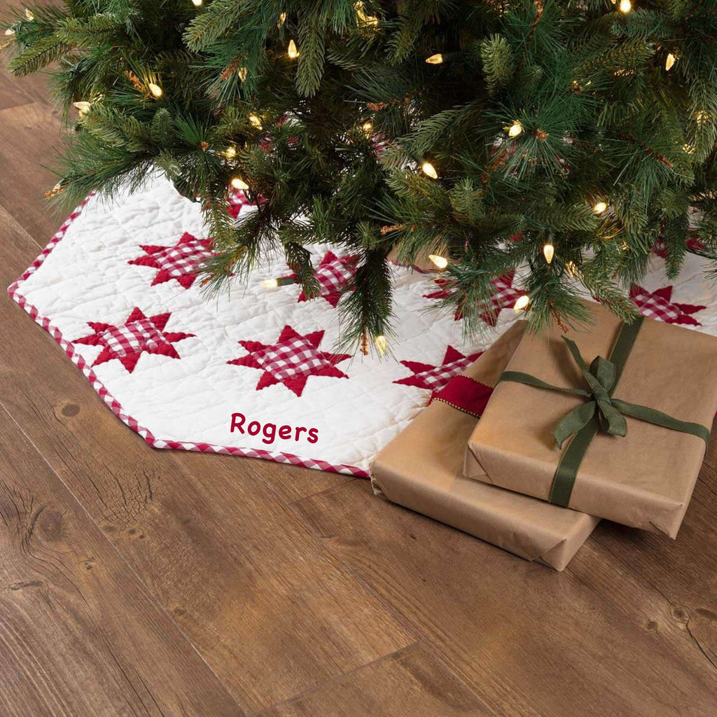 Emmie Red Patchwork Personalized Tree Skirt