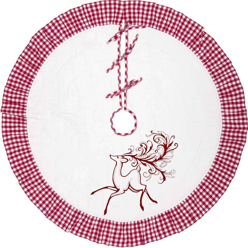 Prancing Reingdeer Red Ruffled Personalized Tree Skirt