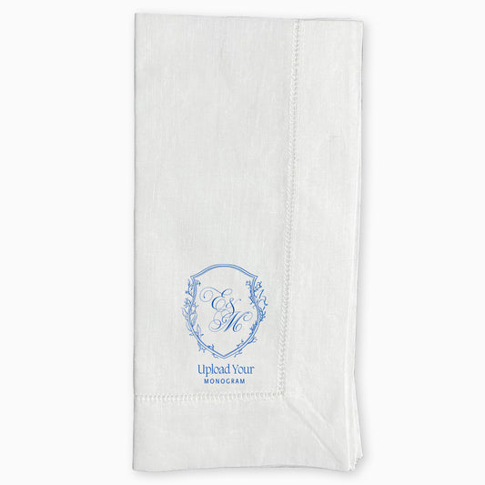 Linen Hemstitch Dinner Napkins Embroidered with Your Uploaded Monogram - Set of 6