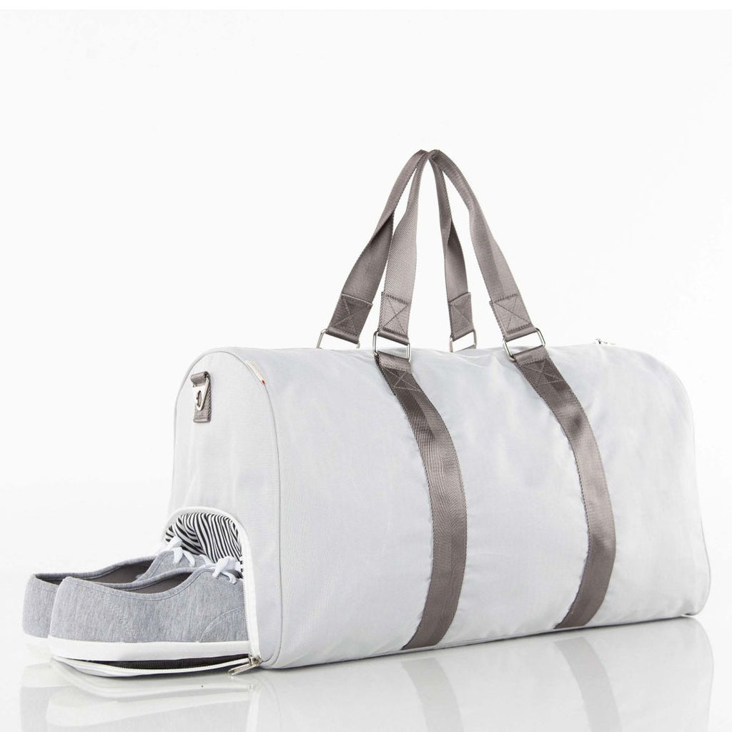 Luxurious Weekender Embroidered Grey Canvas Duffel Bag