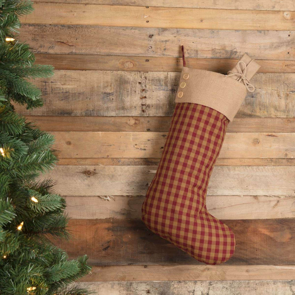 Burgundy Check Button Stocking Pitch A Stitch Plus