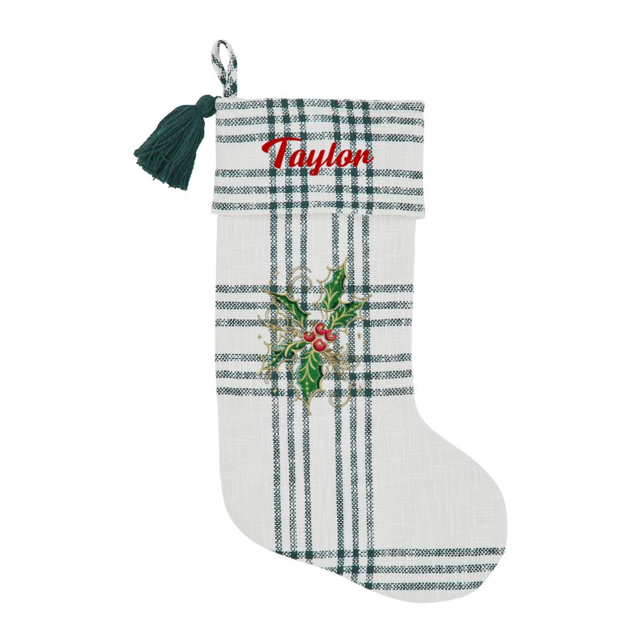 Custom Embroidered Pine Green Plaid Christmas Stocking – Pitch A Stitch Plus