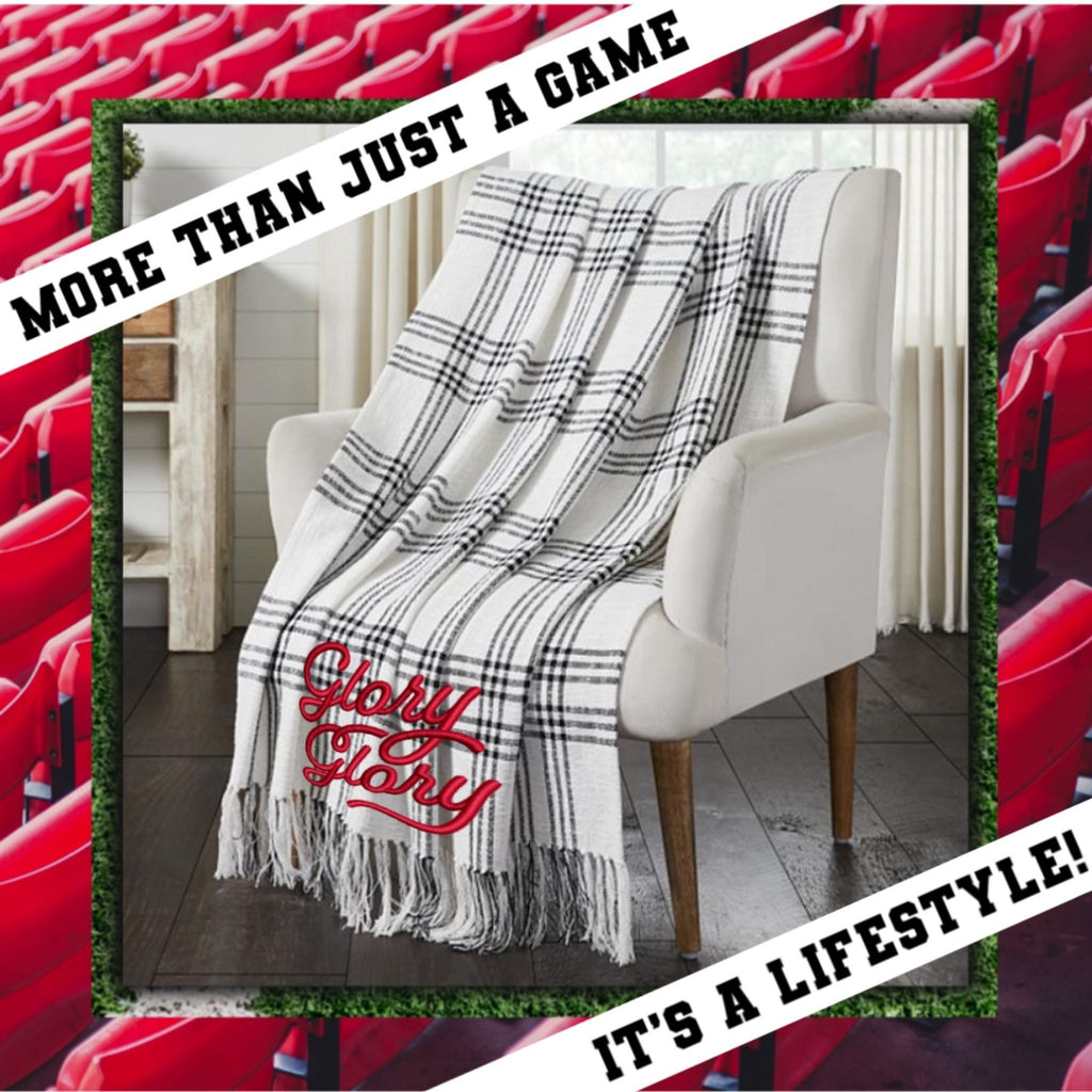 Glory Glory black and white plaid throw lifestyle image